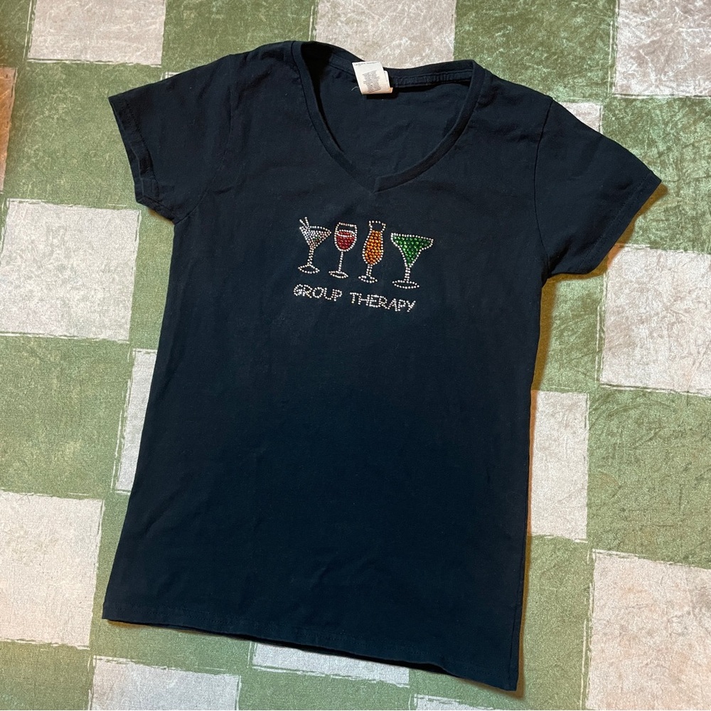 Y2K Bling Rhinestone Humor Drinking T-shirt Bedazzled Top